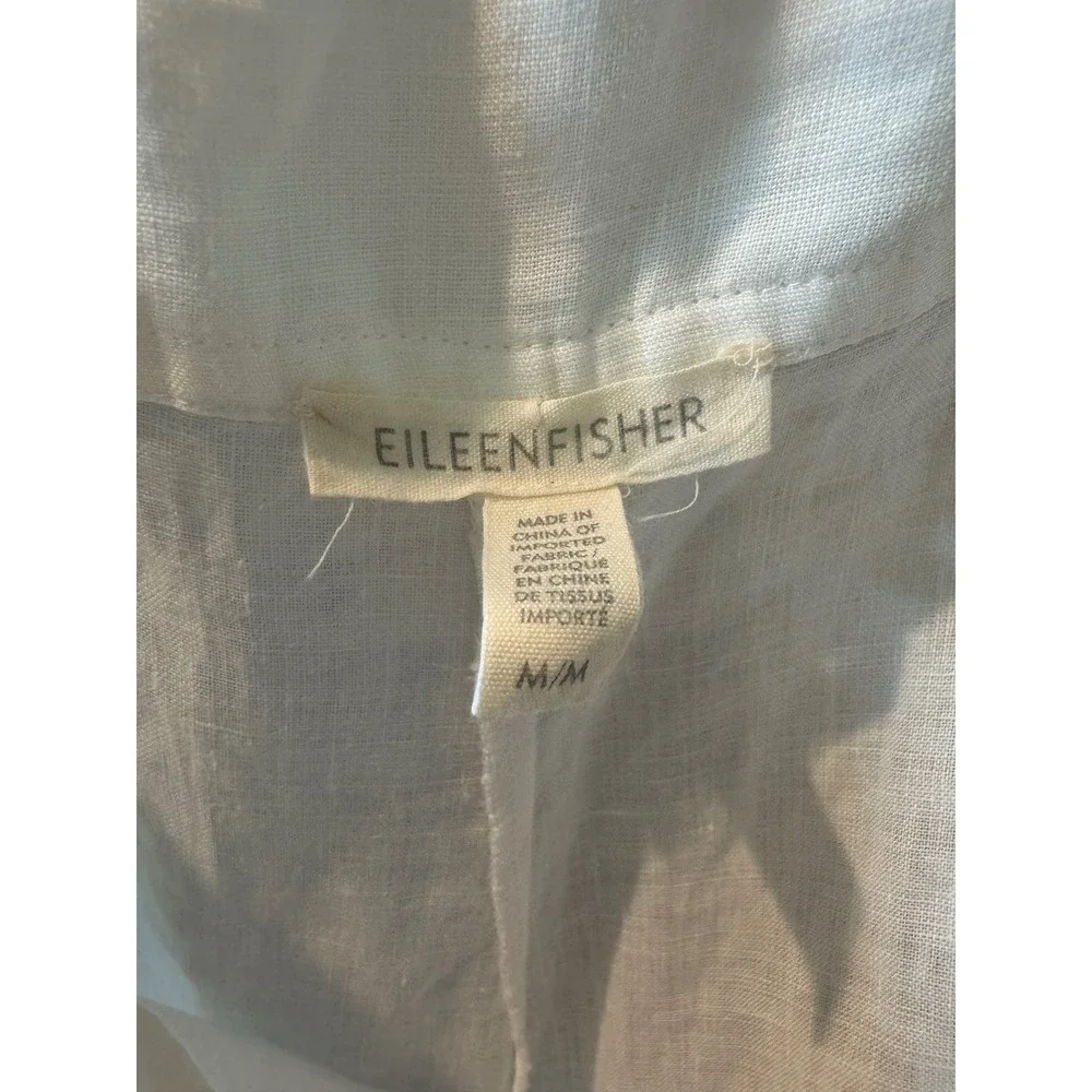 Eileen Fisher Womens White Linen Wide Leg Pants Side Zip Casual Summer Size M